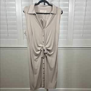 NWT Philosophy Taupe Sleeveless Cut & Sew Tie Front Midi Dress